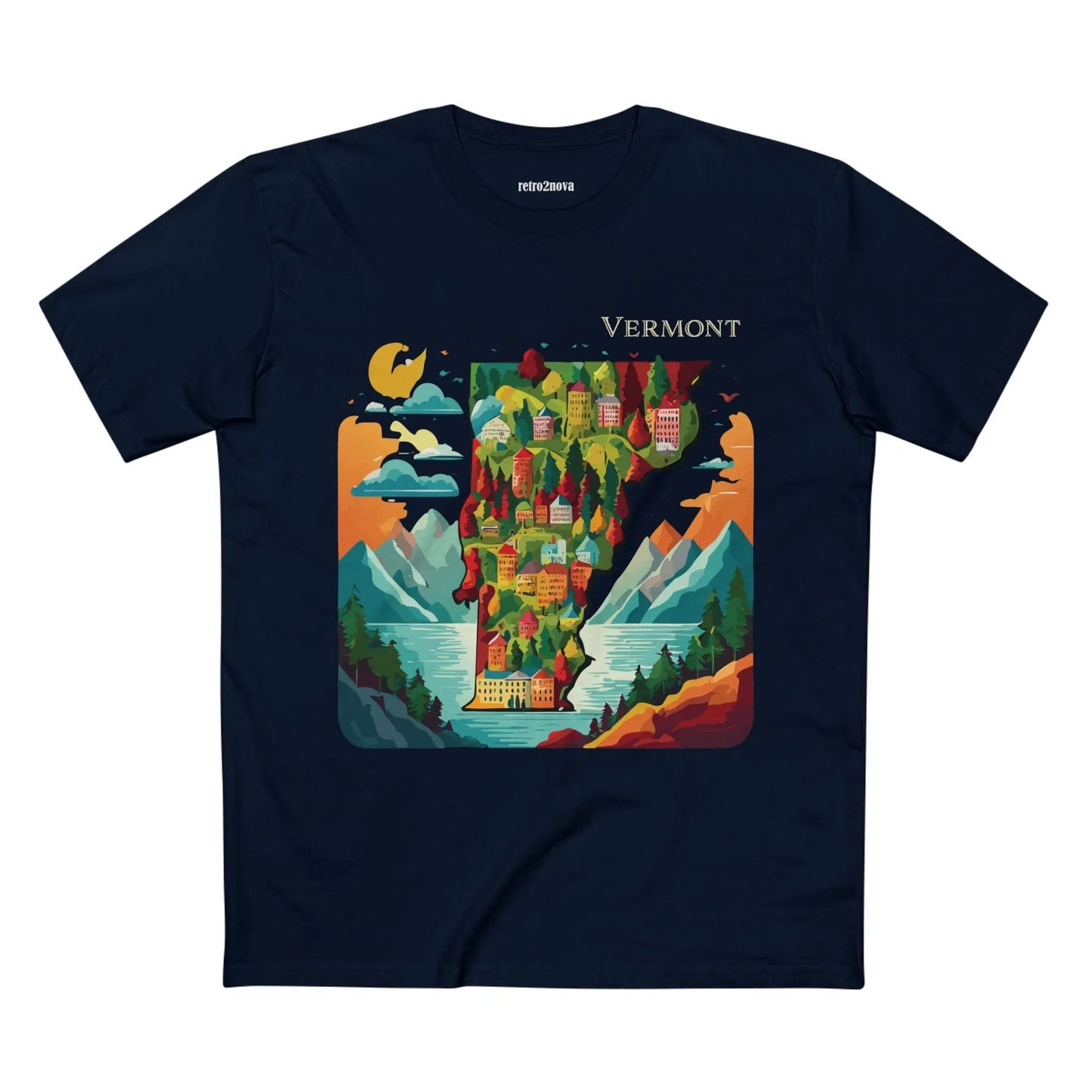 Vermont US State Shirt Unisex Premium Cotton Tee With Original Art Design Retro Collection