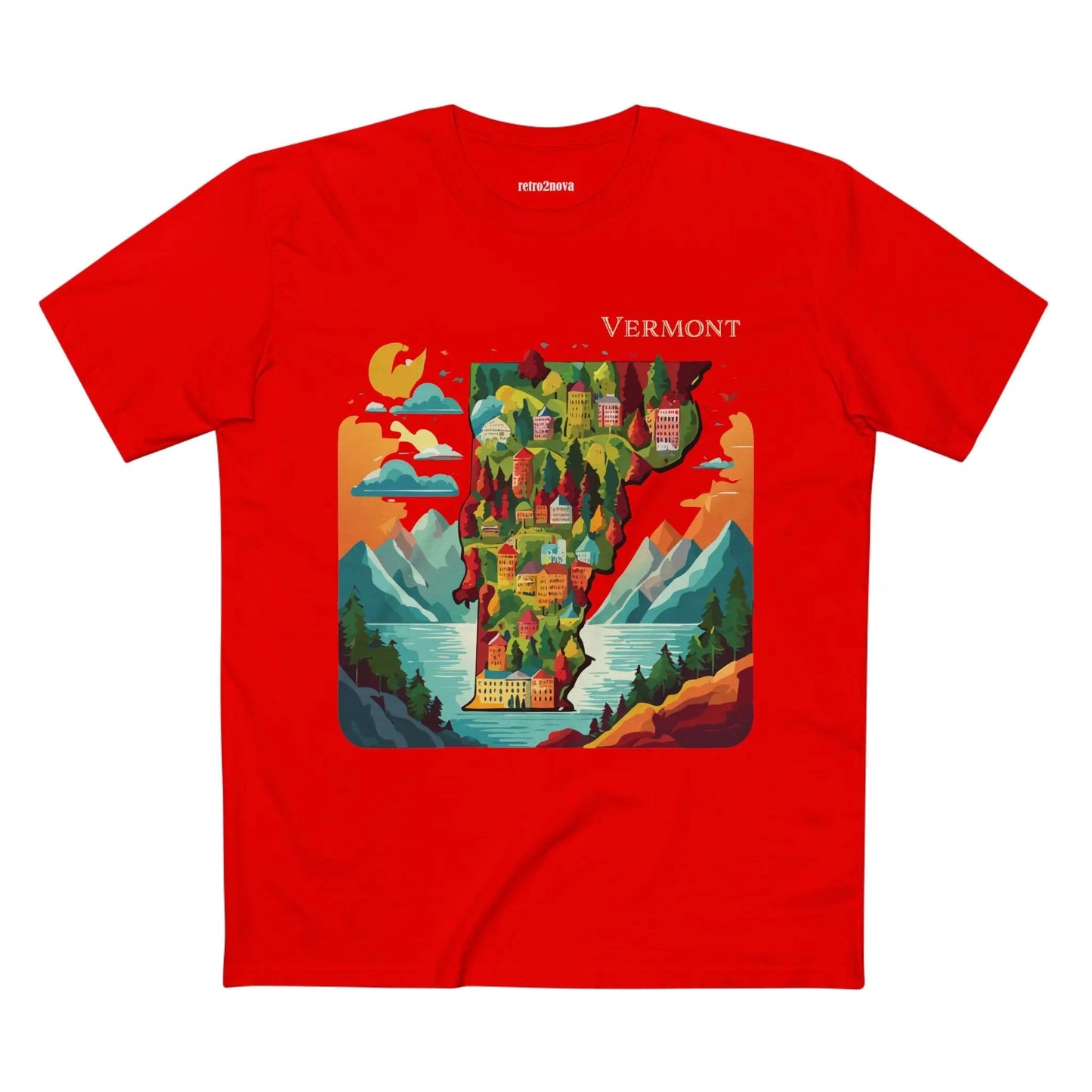 Vermont US State Shirt Unisex Premium Cotton Tee With Original Art Design Retro Collection