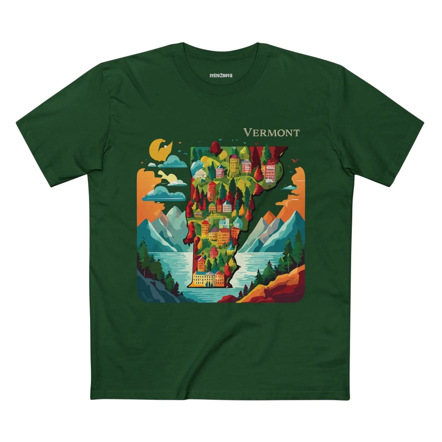 Vermont US State Shirt Unisex Premium Cotton Tee With Original Art Design Retro Collection