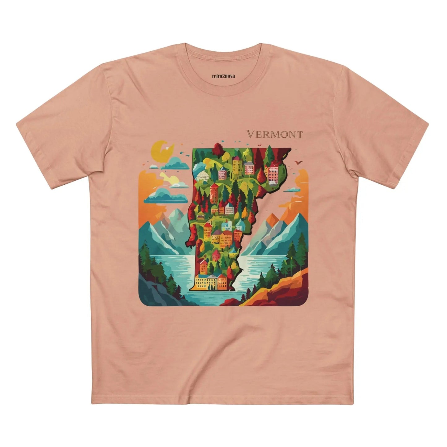 Vermont US State Shirt Unisex Premium Cotton Tee With Original Art Design Retro Collection