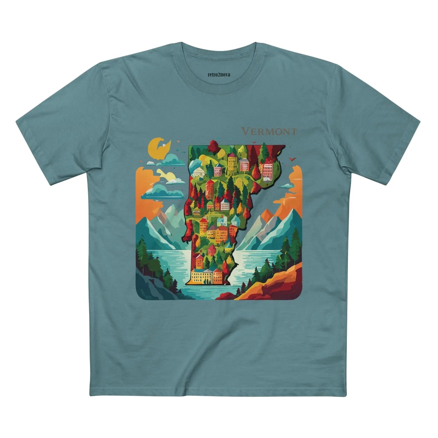 Vermont US State Shirt Unisex Premium Cotton Tee With Original Art Design Retro Collection