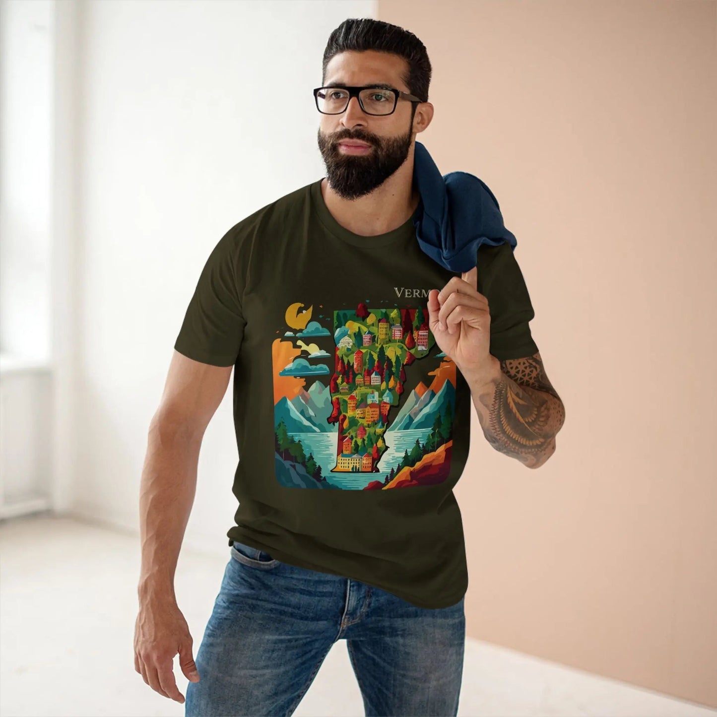 Vermont US State Shirt Unisex Premium Cotton Tee With Original Art Design Retro Collection