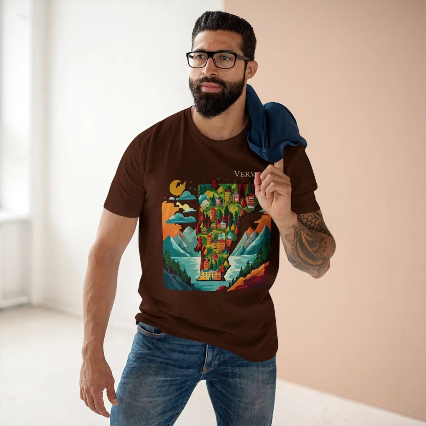 Vermont US State Shirt Unisex Premium Cotton Tee With Original Art Design Retro Collection