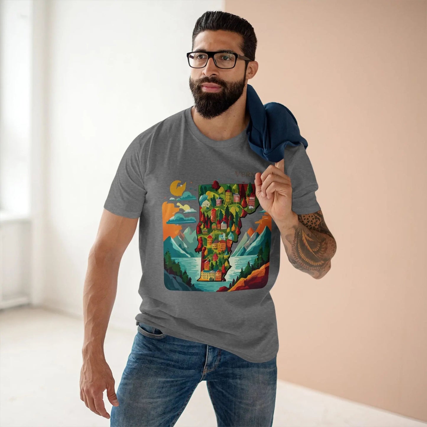 Vermont US State Shirt Unisex Premium Cotton Tee With Original Art Design Retro Collection
