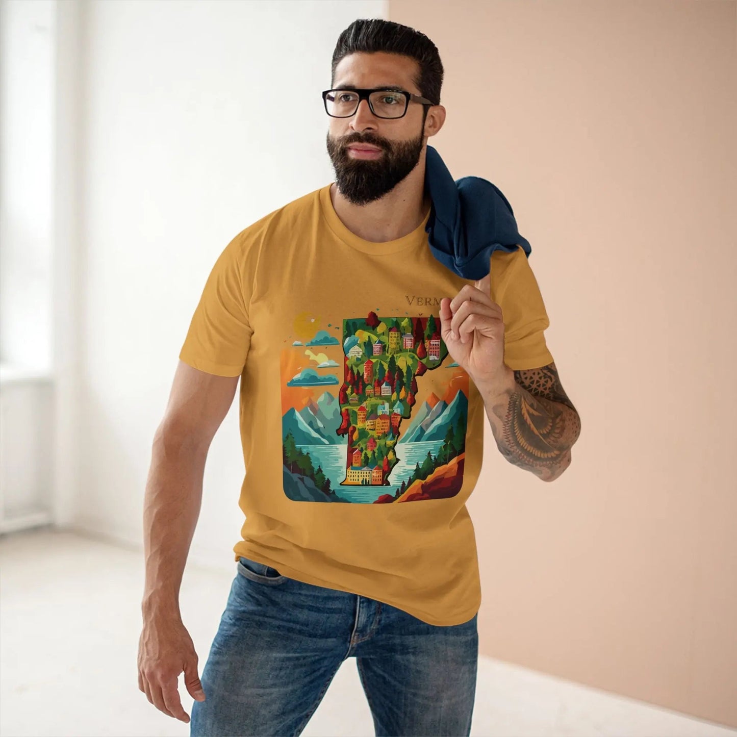 Vermont US State Shirt Unisex Premium Cotton Tee With Original Art Design Retro Collection