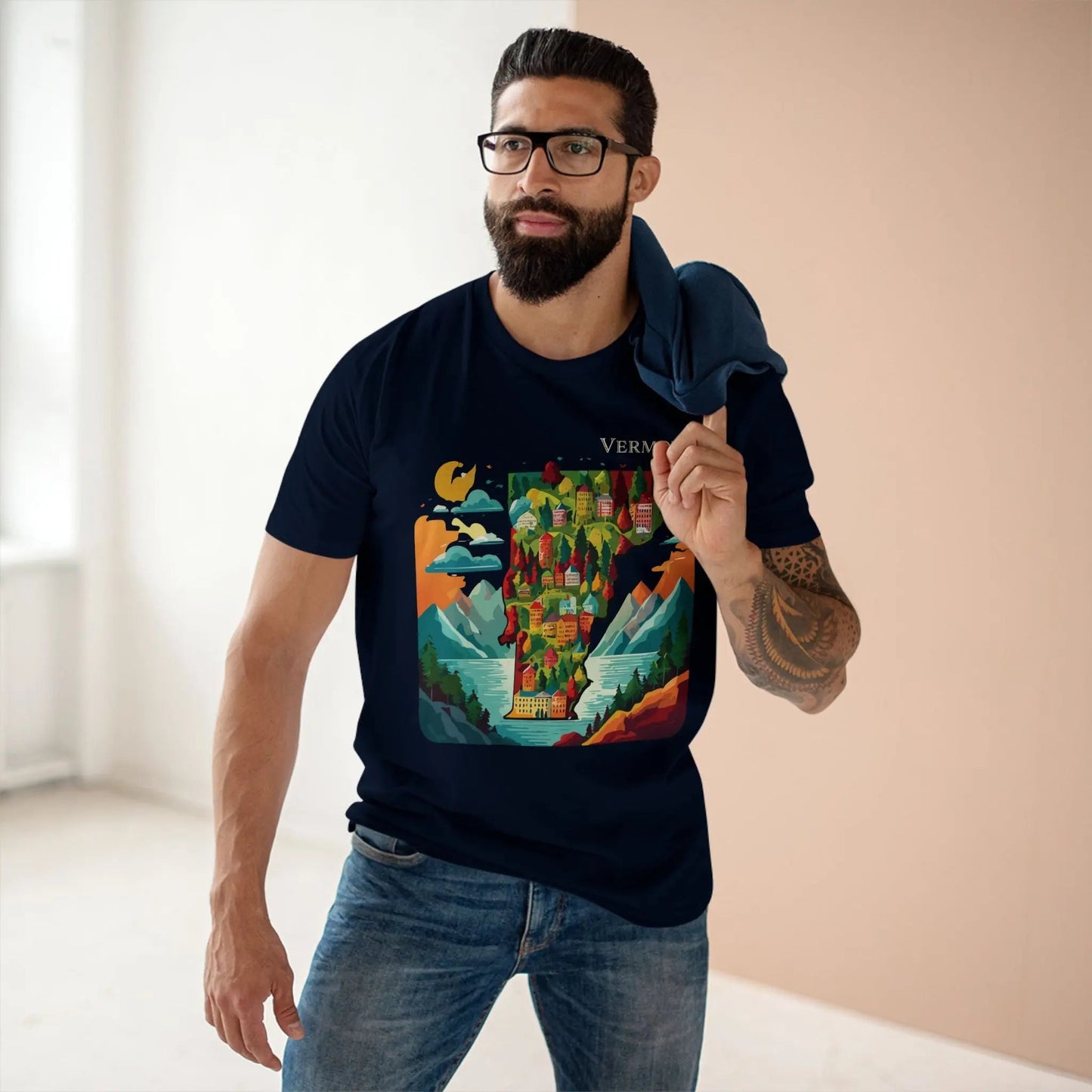 Vermont US State Shirt Unisex Premium Cotton Tee With Original Art Design Retro Collection