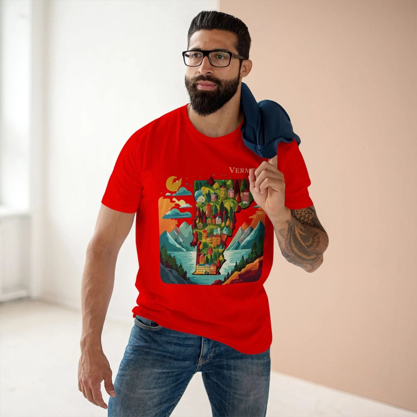 Vermont US State Shirt Unisex Premium Cotton Tee With Original Art Design Retro Collection
