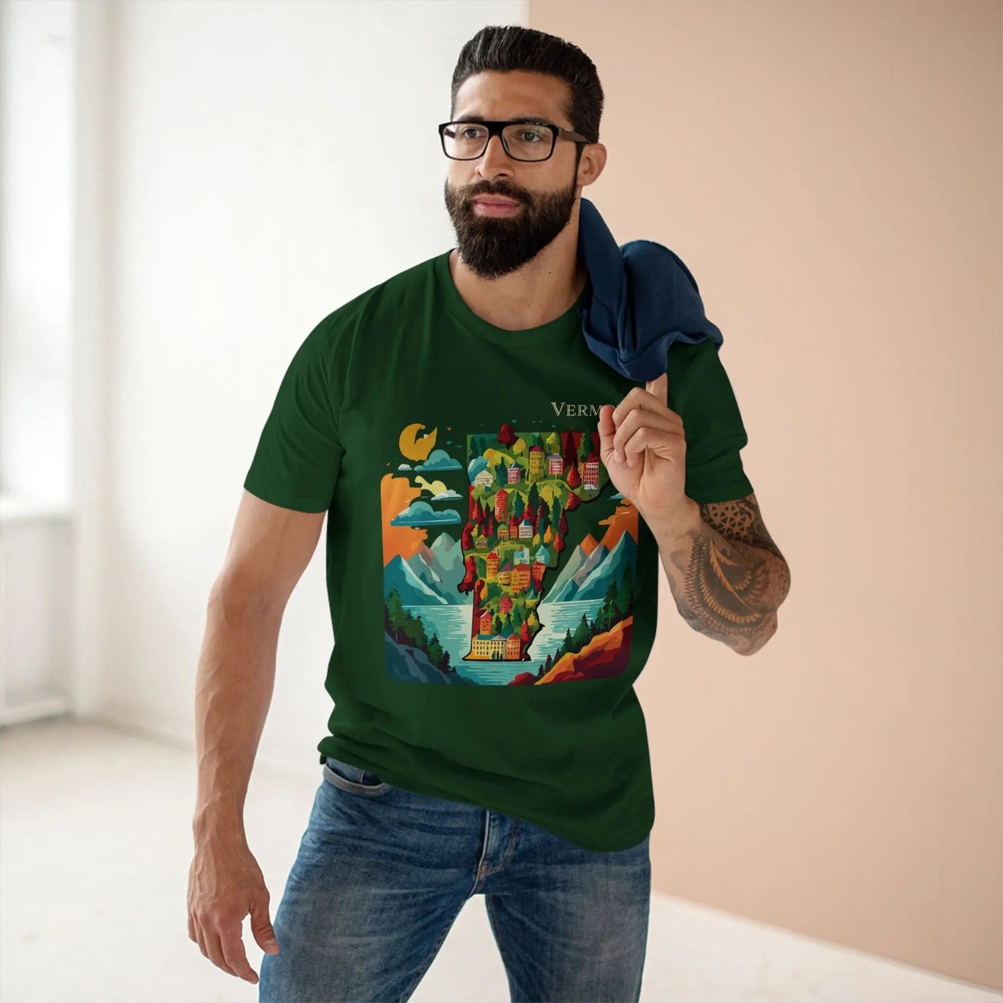 Vermont US State Shirt Unisex Premium Cotton Tee With Original Art Design Retro Collection
