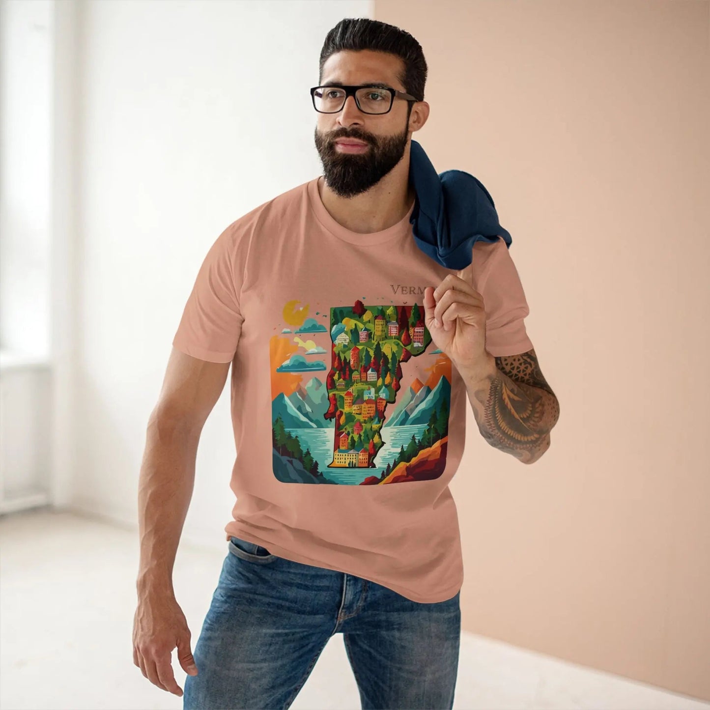 Vermont US State Shirt Unisex Premium Cotton Tee With Original Art Design Retro Collection