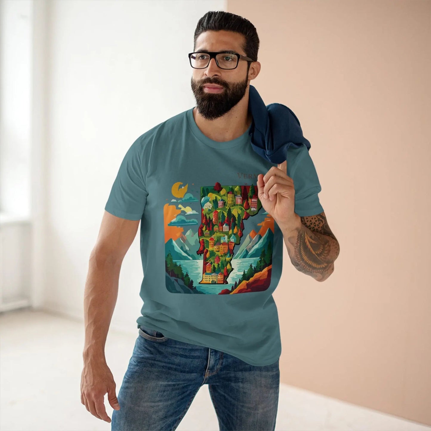 Vermont US State Shirt Unisex Premium Cotton Tee With Original Art Design Retro Collection
