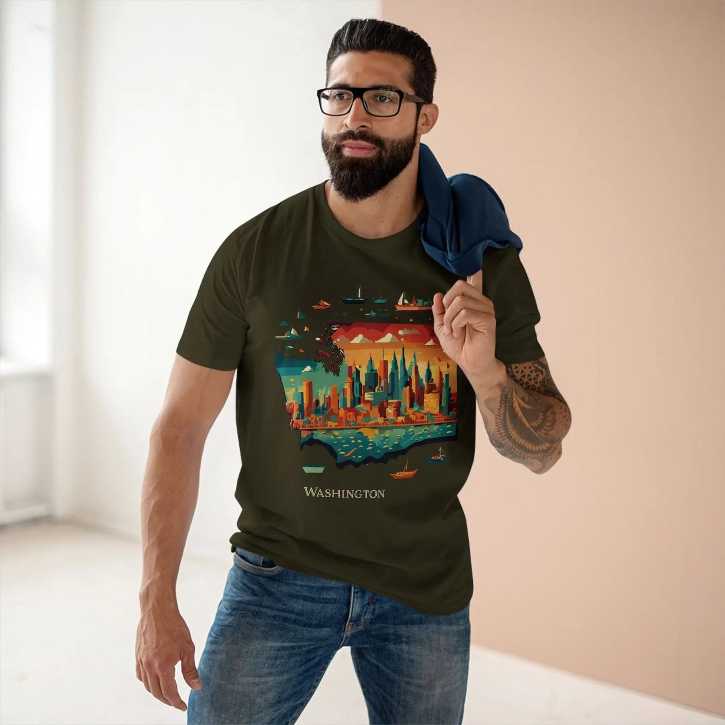 Washington State Shirt Unisex Premium Cotton Tee With Original Art Design Exclusive Art Collection