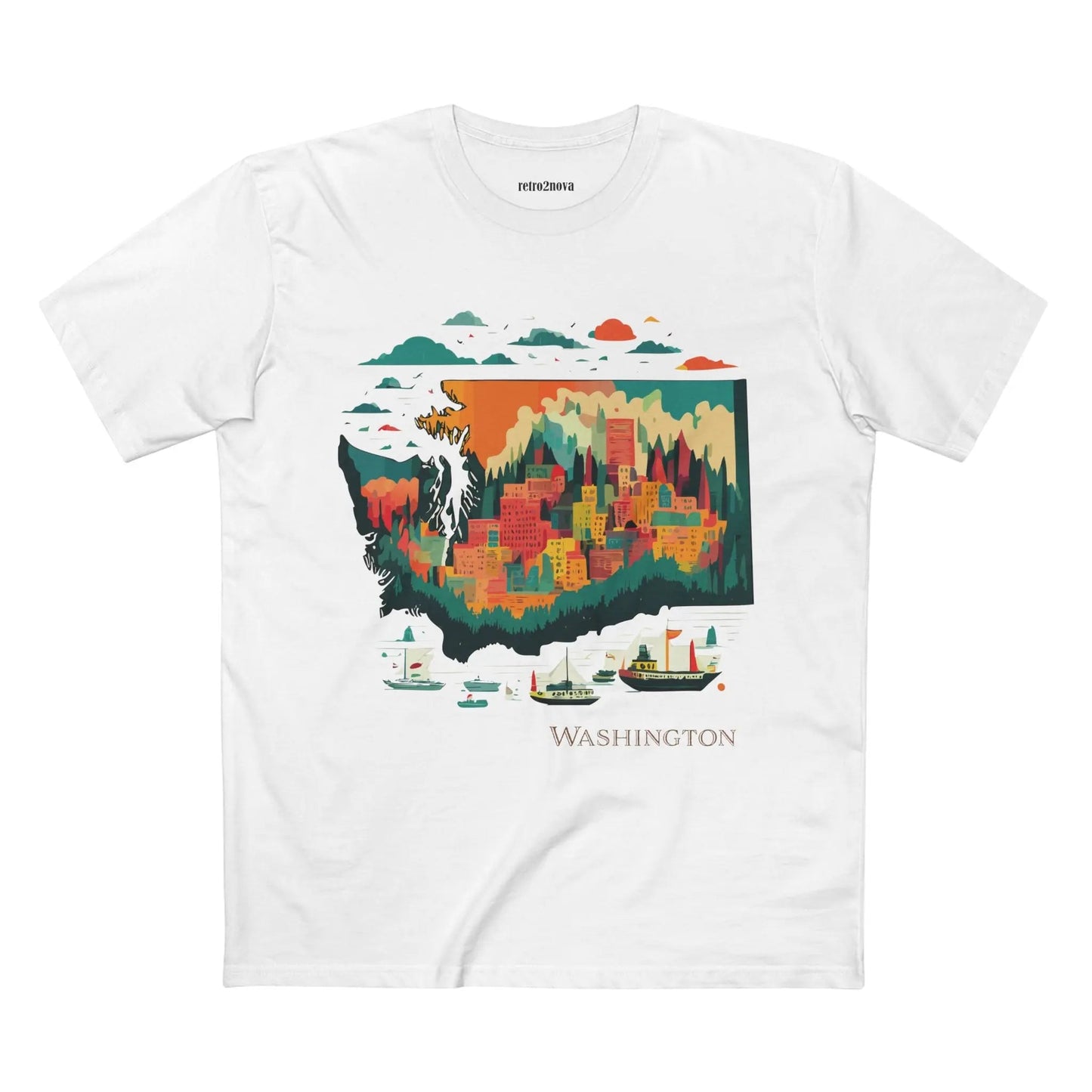 Washington State Shirt Unisex Premium Cotton Tee With Original Art Design From Retro2Nova Collection