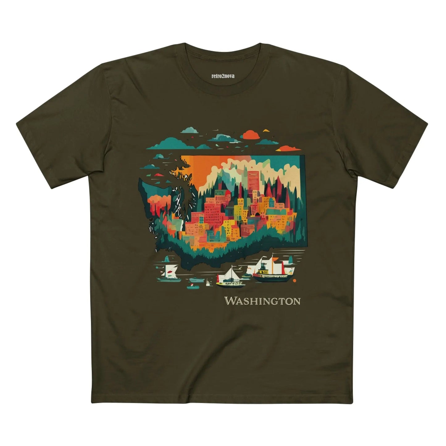 Washington State Shirt Unisex Premium Cotton Tee With Original Art Design From Retro2Nova Collection