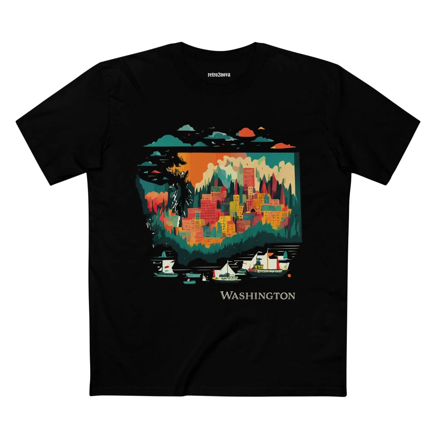 Washington State Shirt Unisex Premium Cotton Tee With Original Art Design From Retro2Nova Collection