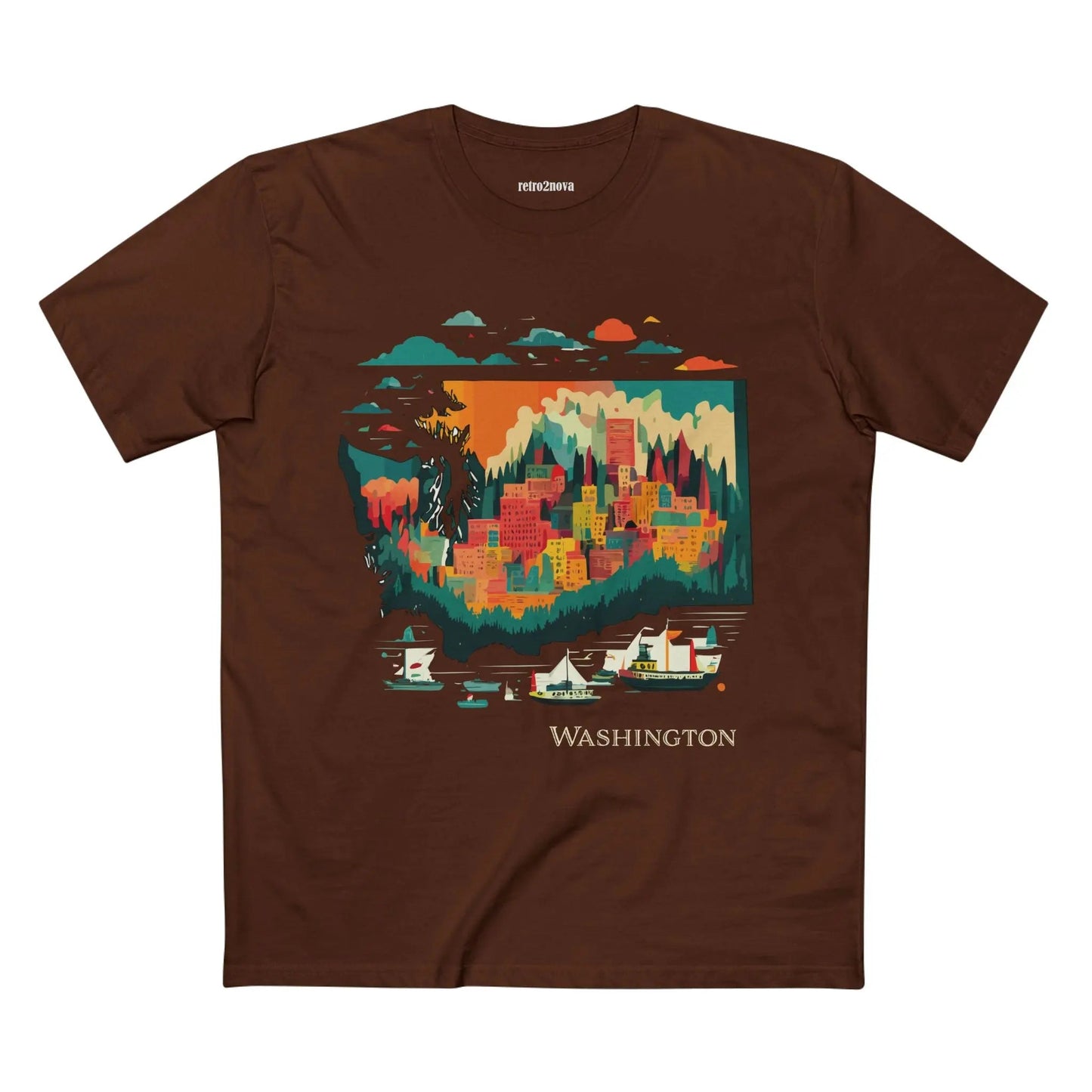 Washington State Shirt Unisex Premium Cotton Tee With Original Art Design From Retro2Nova Collection