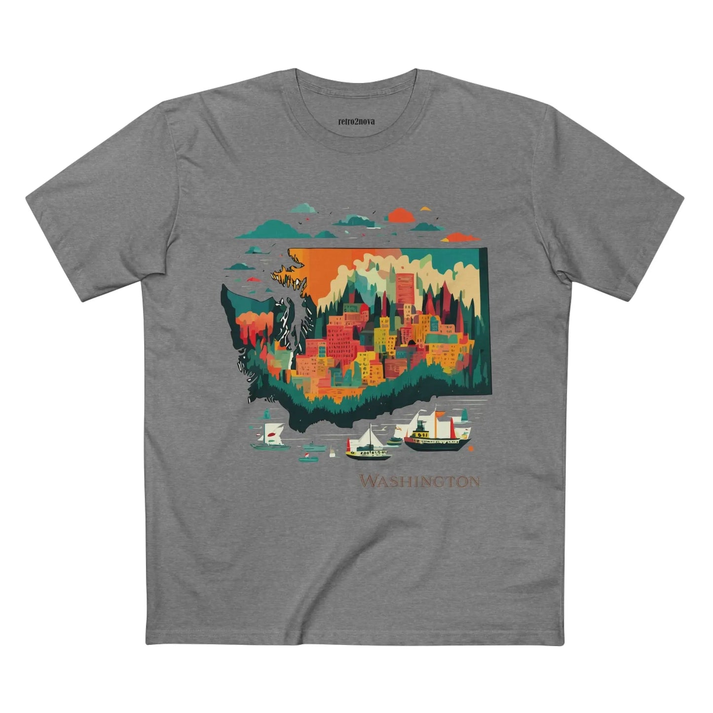 Washington State Shirt Unisex Premium Cotton Tee With Original Art Design From Retro2Nova Collection