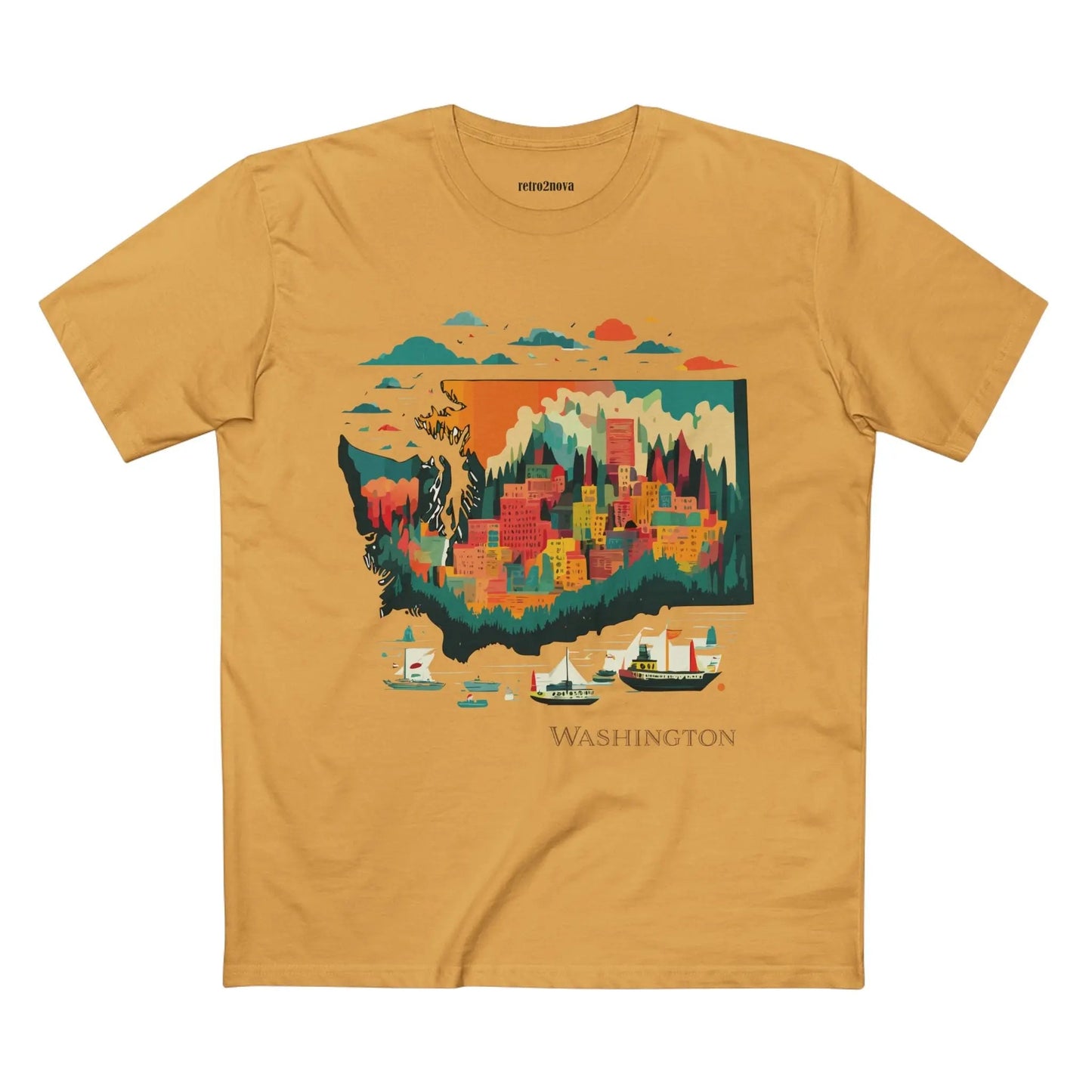 Washington State Shirt Unisex Premium Cotton Tee With Original Art Design From Retro2Nova Collection