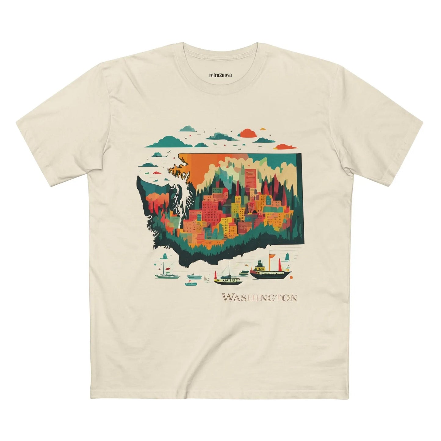 Washington State Shirt Unisex Premium Cotton Tee With Original Art Design From Retro2Nova Collection