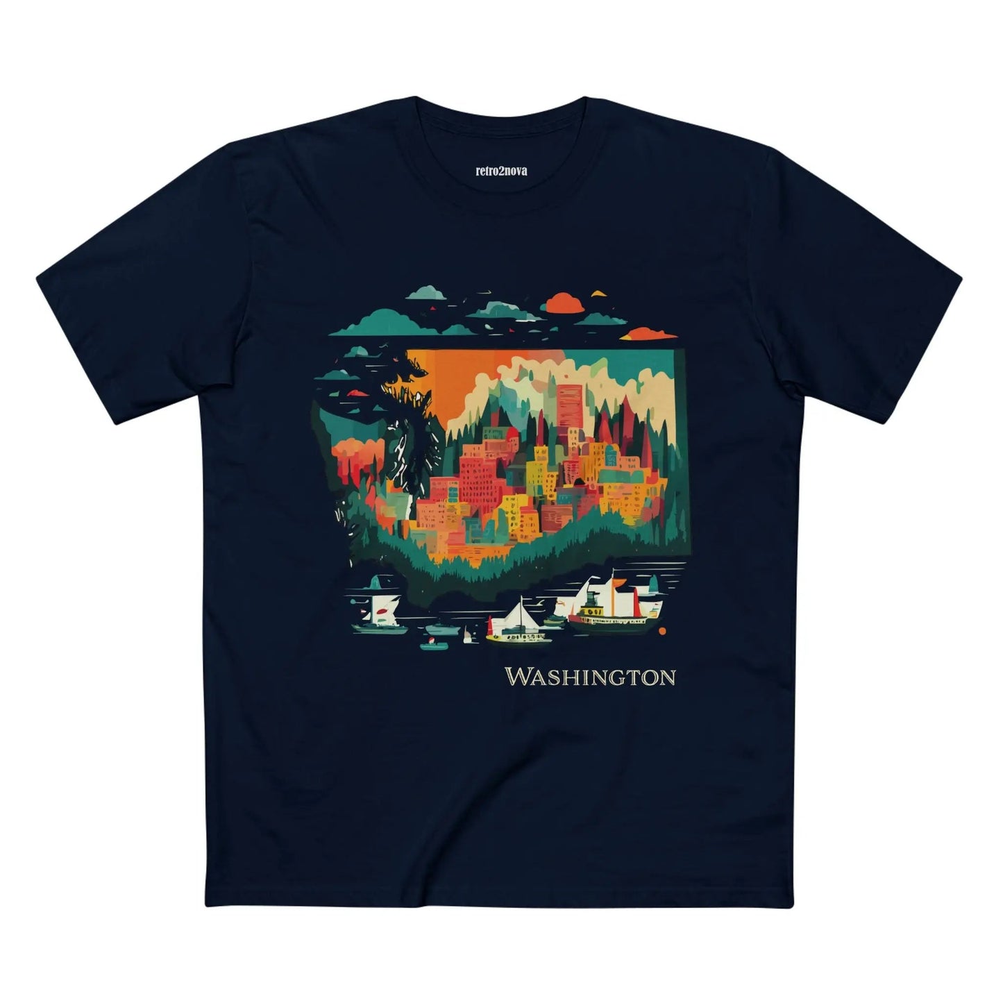 Washington State Shirt Unisex Premium Cotton Tee With Original Art Design From Retro2Nova Collection