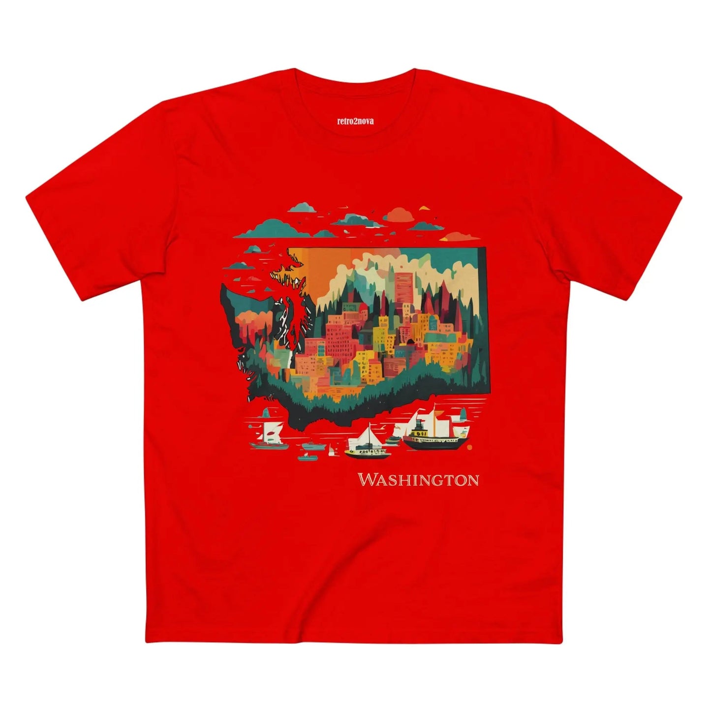 Washington State Shirt Unisex Premium Cotton Tee With Original Art Design From Retro2Nova Collection