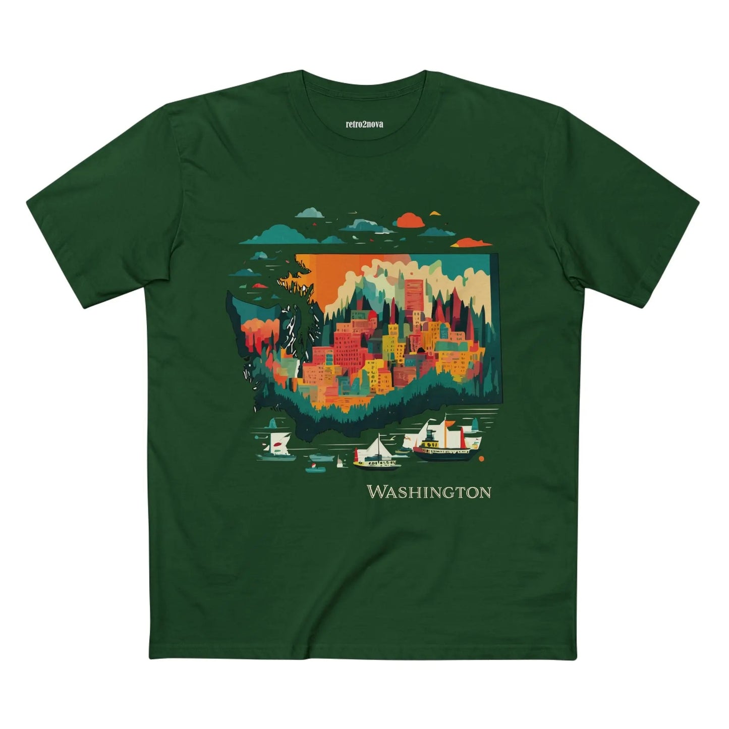 Washington State Shirt Unisex Premium Cotton Tee With Original Art Design From Retro2Nova Collection