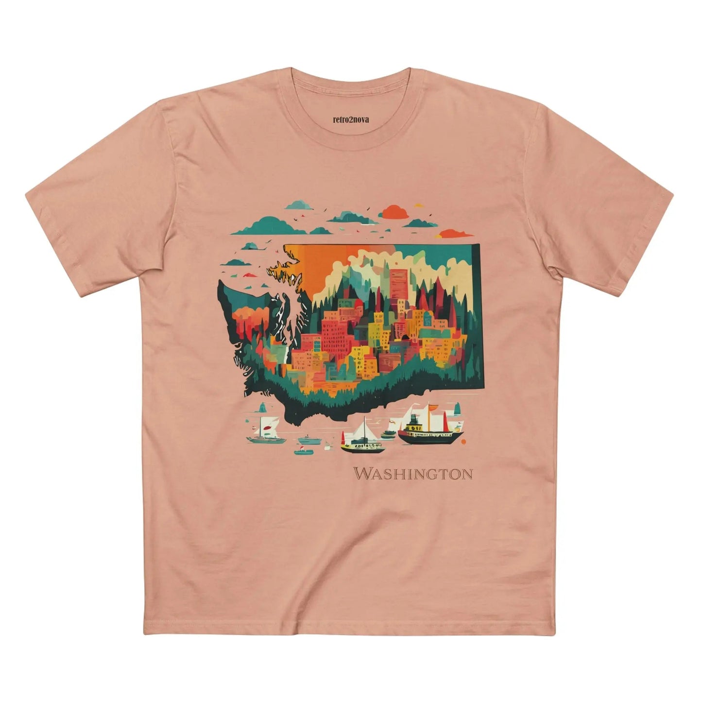 Washington State Shirt Unisex Premium Cotton Tee With Original Art Design From Retro2Nova Collection
