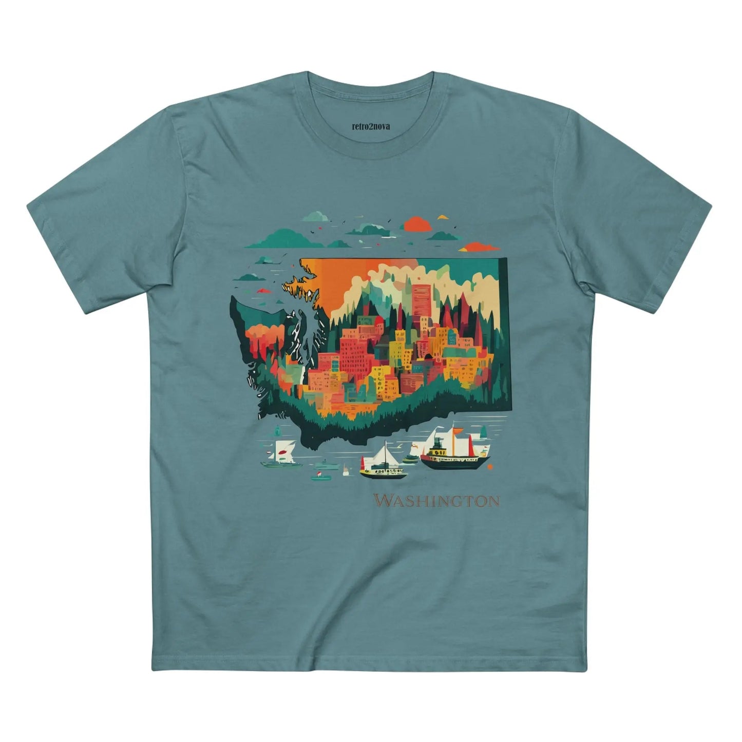 Washington State Shirt Unisex Premium Cotton Tee With Original Art Design From Retro2Nova Collection