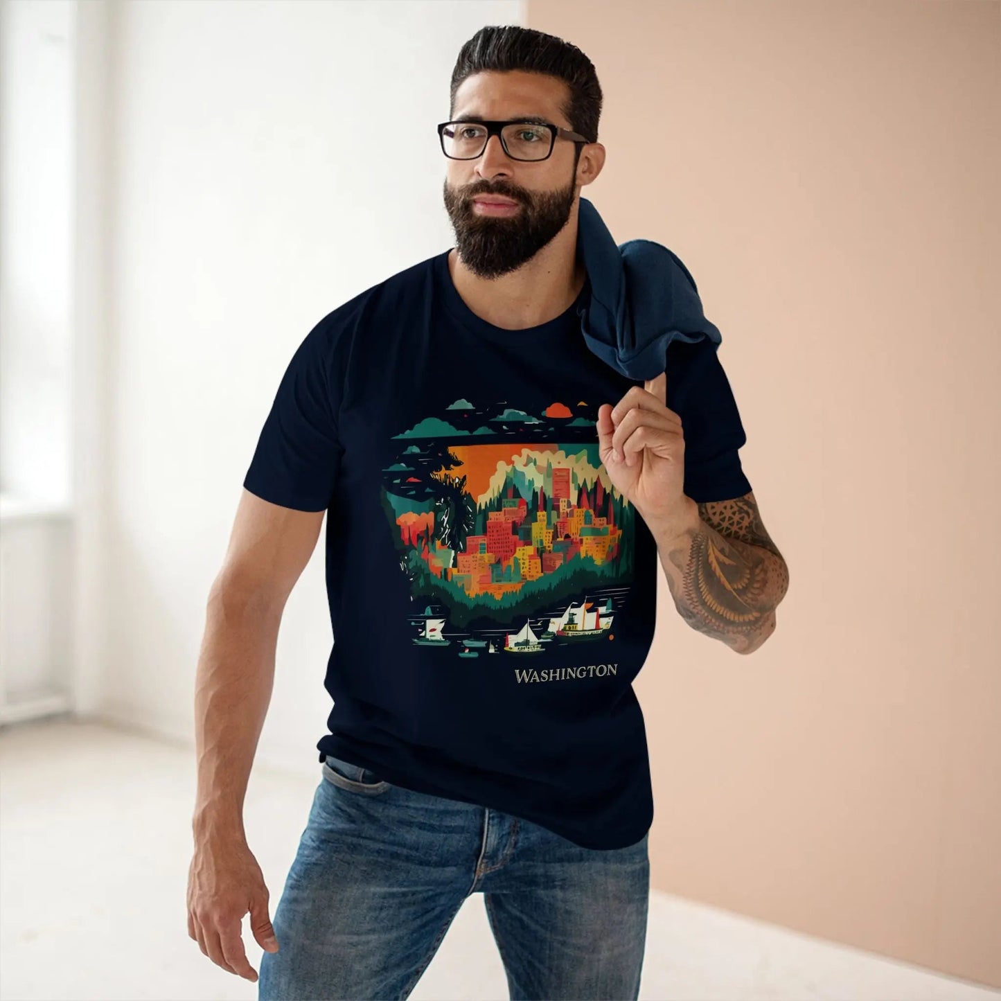 Washington State Shirt Unisex Premium Cotton Tee With Original Art Design From Retro2Nova Collection