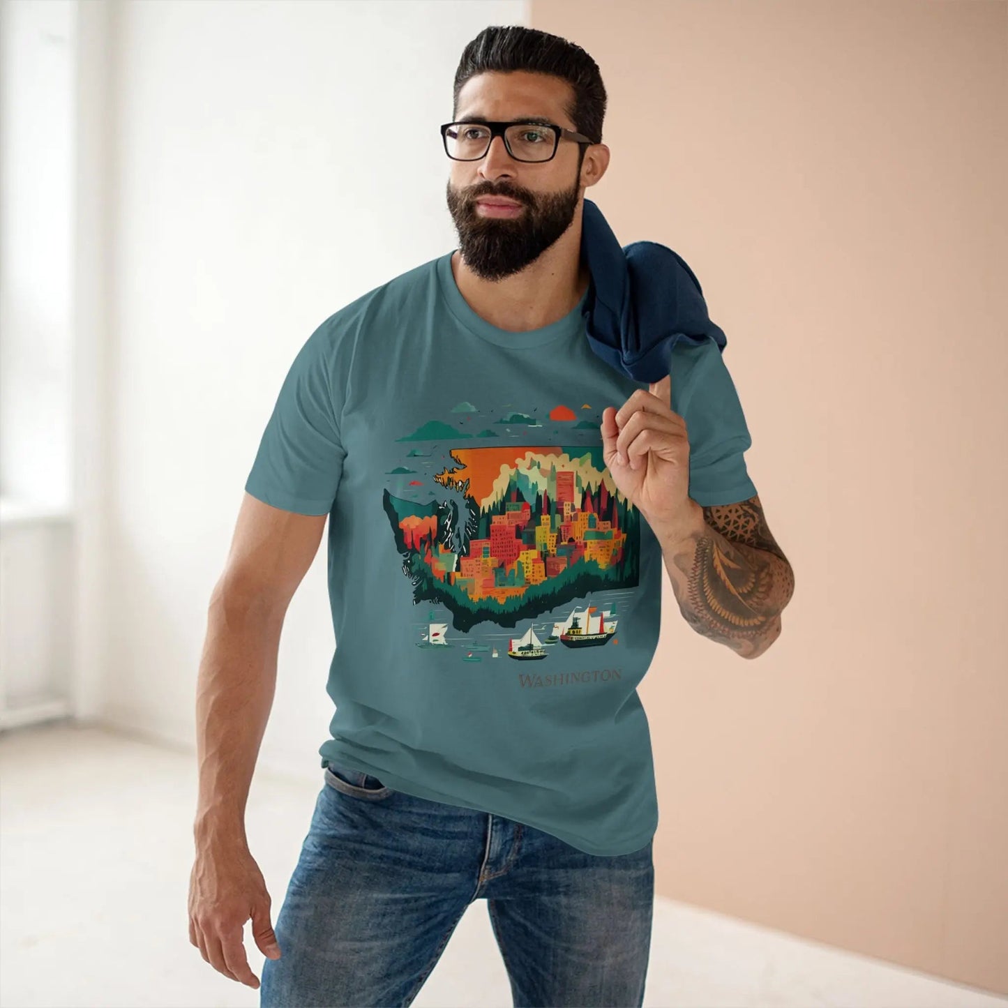 Washington State Shirt Unisex Premium Cotton Tee With Original Art Design From Retro2Nova Collection