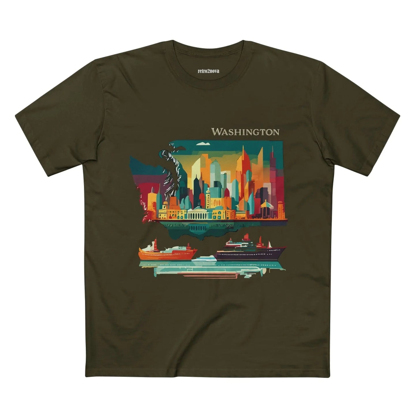 Washington State Shirt Unisex Premium Cotton Tee With Original Art Design By Retro2Nova