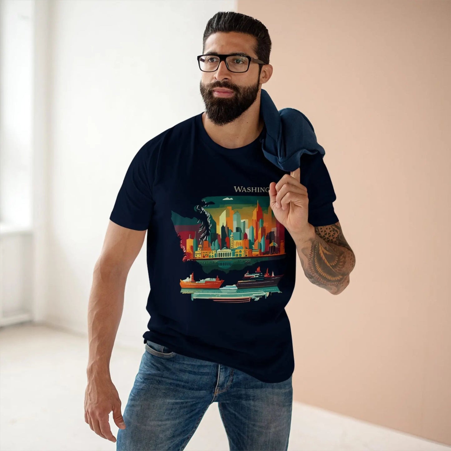 Washington State Shirt Unisex Premium Cotton Tee With Original Art Design By Retro2Nova