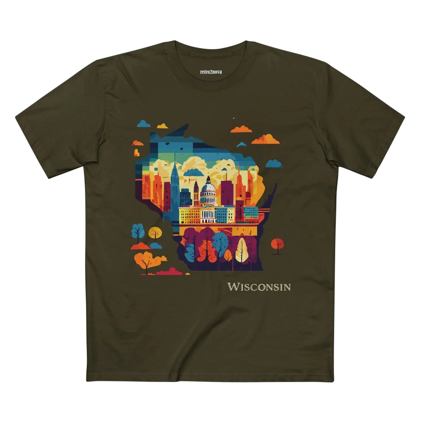 Wisconsin State Shirt Unisex Premium Cotton Tee With Original Art Design By Retro2Nova