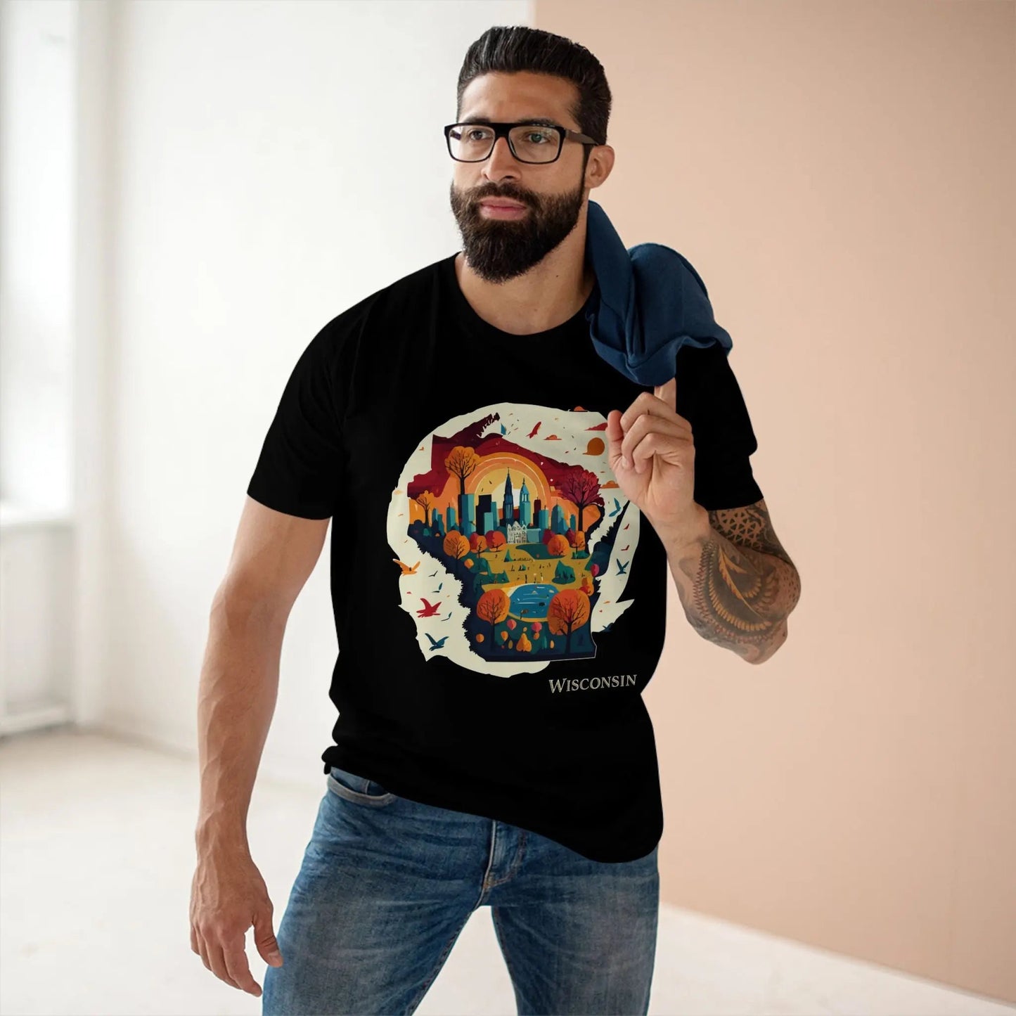 Wisconsin State Tee Unisex Premium Cotton Original Art Design By Retro2Nova Art Collection