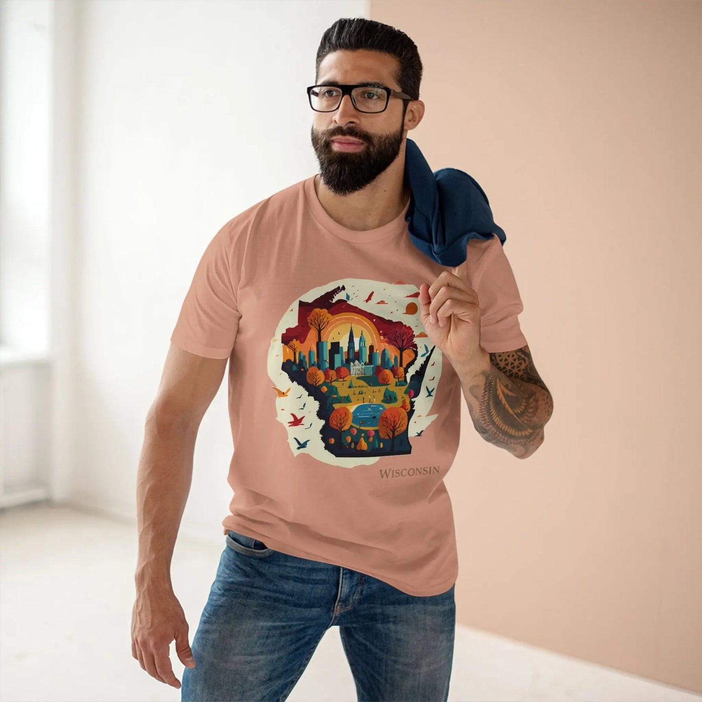 Wisconsin State Tee Unisex Premium Cotton Original Art Design By Retro2Nova Art Collection