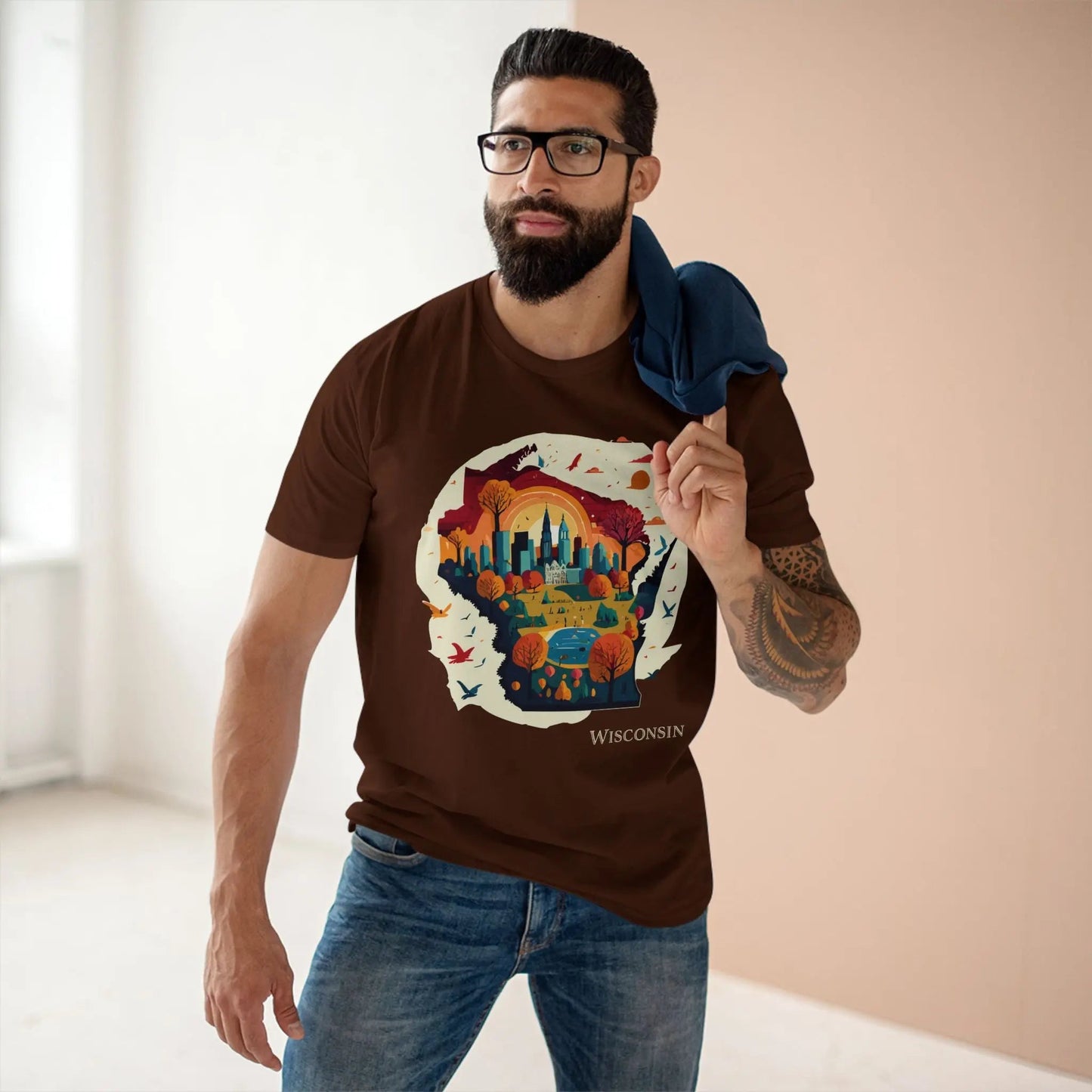 Wisconsin State Tee Unisex Premium Cotton Original Art Design By Retro2Nova Art Collection