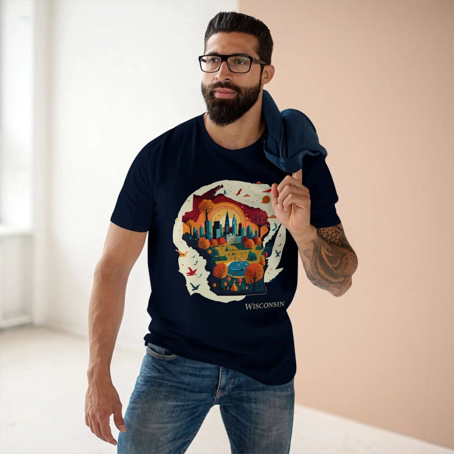 Wisconsin State Tee Unisex Premium Cotton Original Art Design By Retro2Nova Art Collection