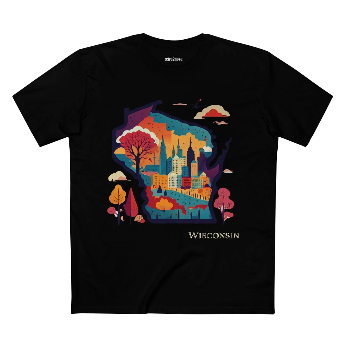 Wisconsin State Shirt Unisex Premium Cotton Tee With Original Art By Retro2Nova Collection