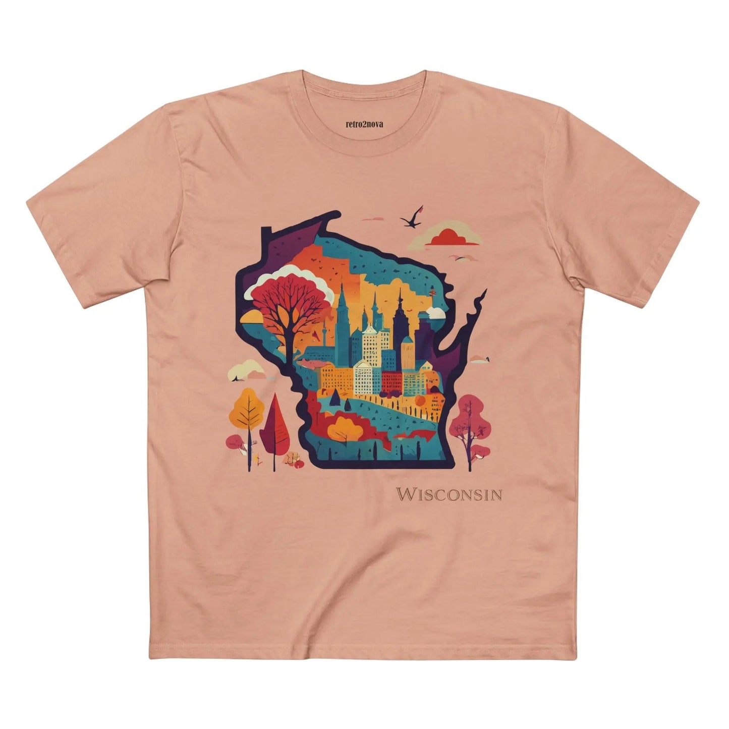 Wisconsin State Shirt Unisex Premium Cotton Tee With Original Art By Retro2Nova Collection