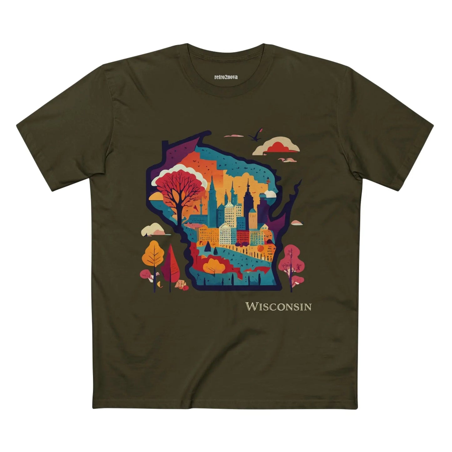 Wisconsin State Shirt Unisex Premium Cotton Tee With Original Art By Retro2Nova Collection