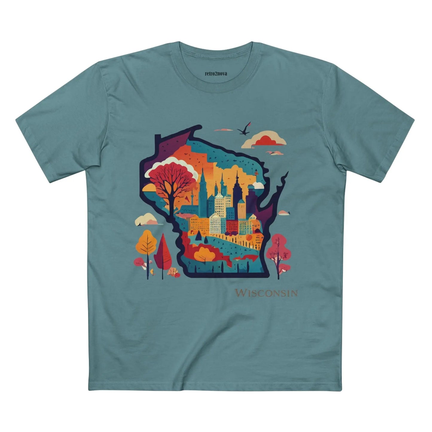 Wisconsin State Shirt Unisex Premium Cotton Tee With Original Art By Retro2Nova Collection