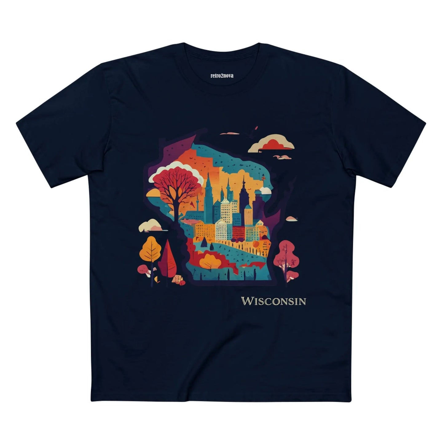Wisconsin State Shirt Unisex Premium Cotton Tee With Original Art By Retro2Nova Collection