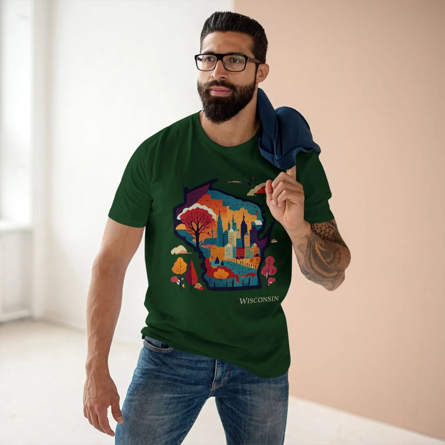 Wisconsin State Shirt Unisex Premium Cotton Tee With Original Art By Retro2Nova Collection