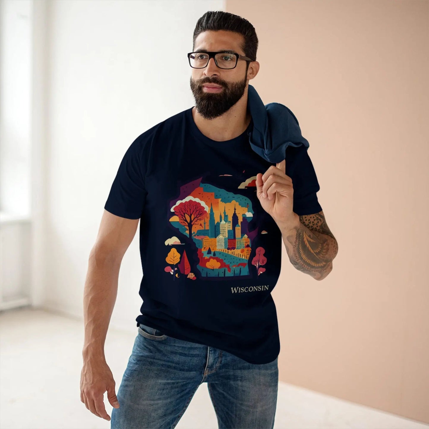 Wisconsin State Shirt Unisex Premium Cotton Tee With Original Art By Retro2Nova Collection