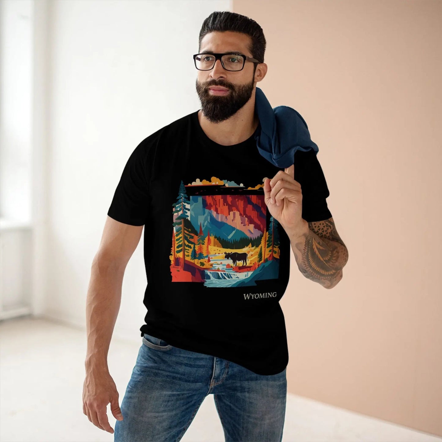 Wyoming US State Shirt Unisex Premium Cotton Tee With Original Art Collection By Retro2Nova