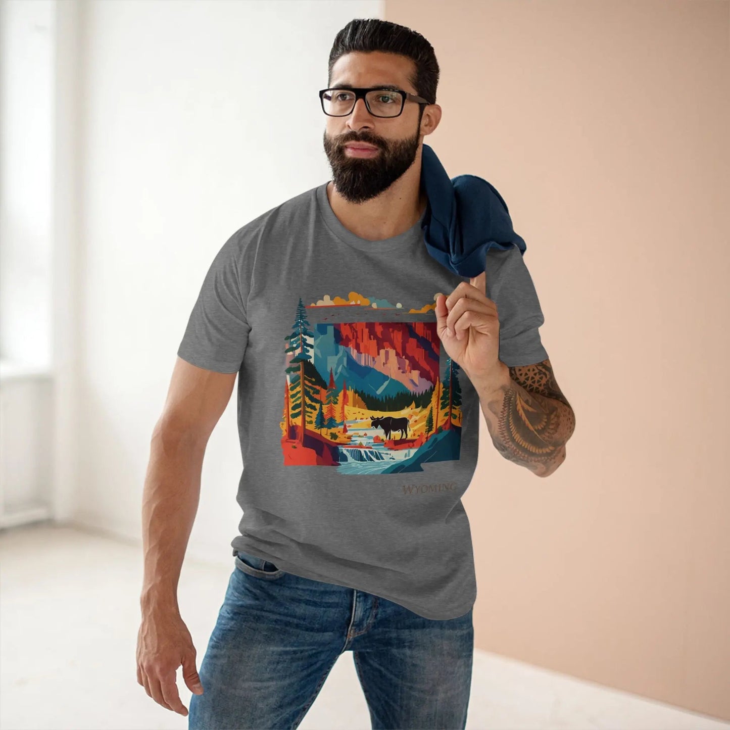 Wyoming US State Shirt Unisex Premium Cotton Tee With Original Art Collection By Retro2Nova