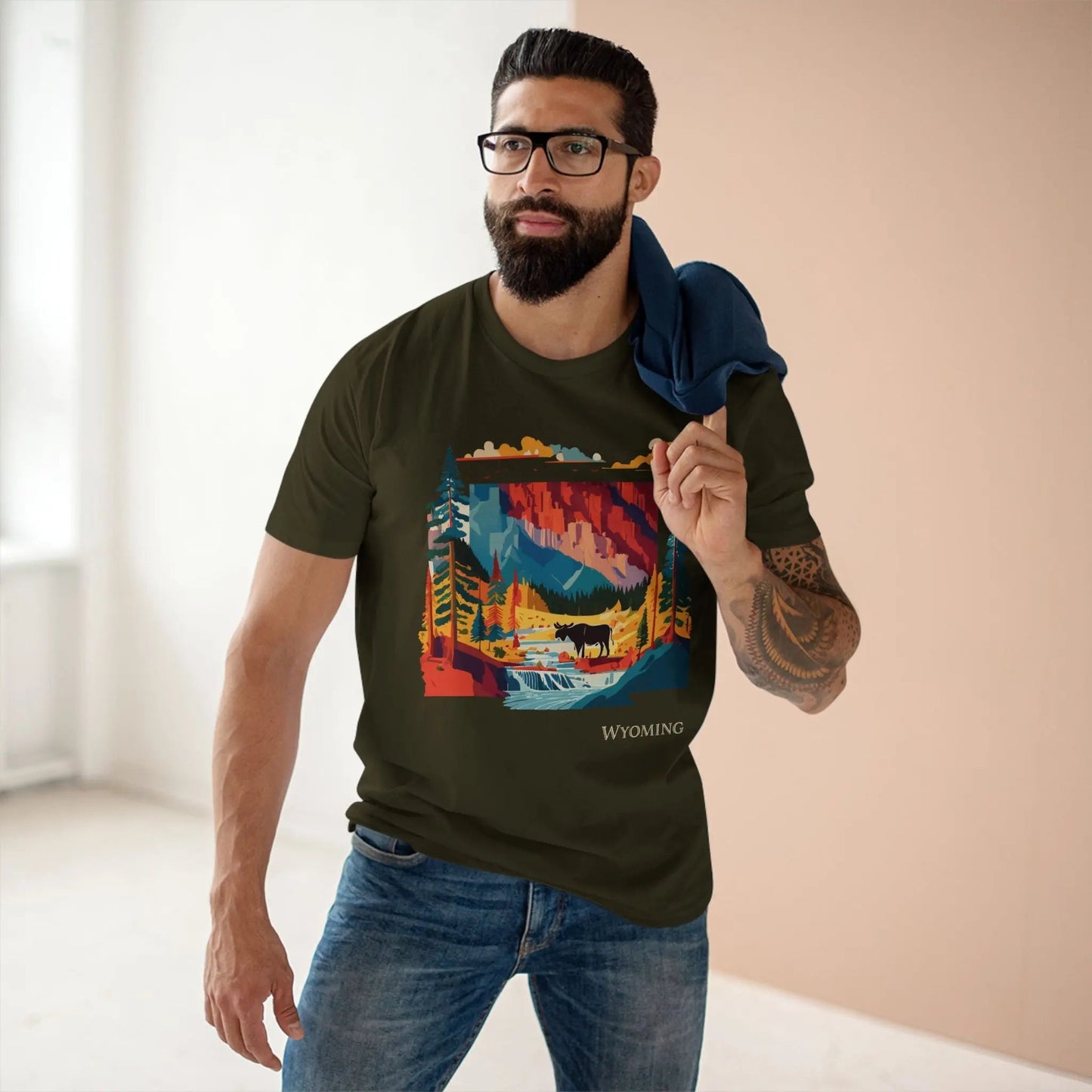 Wyoming US State Shirt Unisex Premium Cotton Tee With Original Art Collection By Retro2Nova