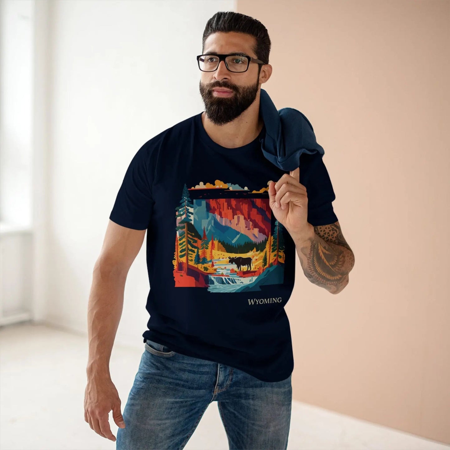 Wyoming US State Shirt Unisex Premium Cotton Tee With Original Art Collection By Retro2Nova