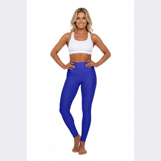 High-Waisted Vivid Royal Blue Yoga Leggings Women's Seamless Poly-Span Stretchy Solid Royal Blue Activewear Pants
