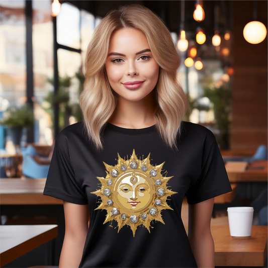 Gold Sun Graphic Unisex 100 Cotton T-Shirt with Golden Art Design 2
