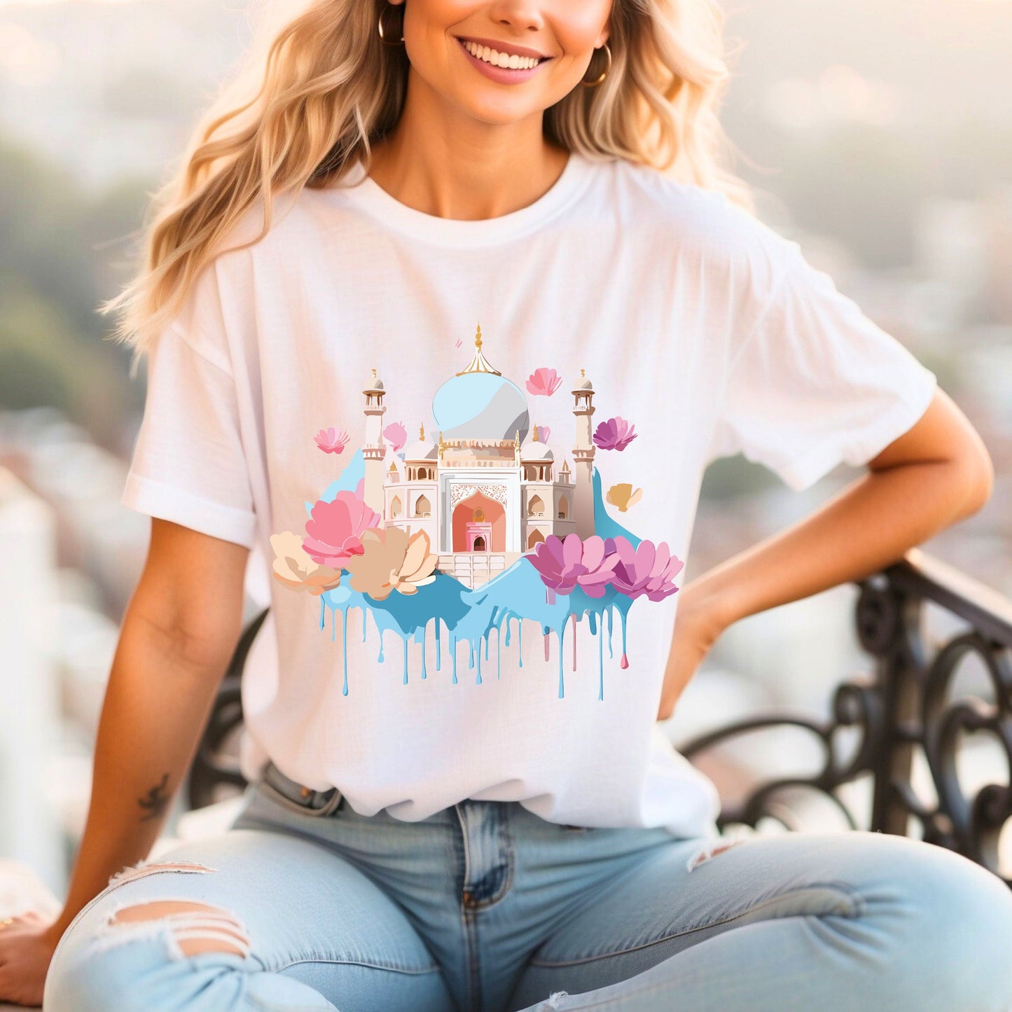 Unisex Taj Mahal Graphic Tee Tourist Shirt With Vintage Adelpha Artwork For Travel Lovers